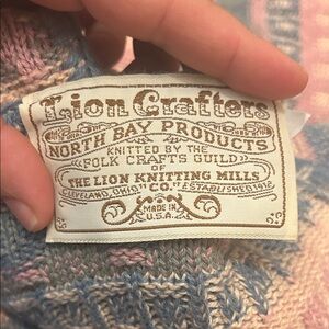 Lion Crafters Multicolor Knit Blanket VTG 100% Cotton